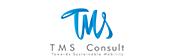 Logotipo da tms consult com um desenho de onda abstrata azul acima do texto.