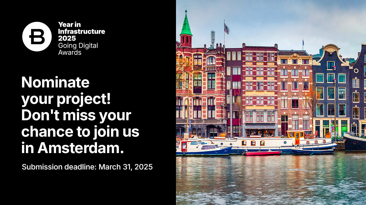 Amsterdam canal with colorful buildings; text reads "Nominate your project! Don't miss your chance to join us in Amsterdam. Submission deadline: March 31, 2025".