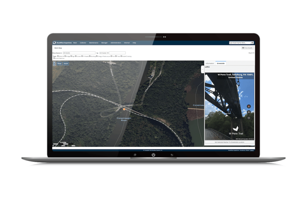 Maqueta del software de inspecciones procesables de AssetWise en la pantalla de una computadora portátil