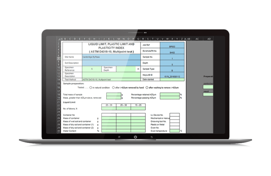 Sistema unico KeyLab basato sul mockup dello schermo del software Excel