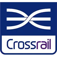 Crossrail logo with a stylized white "X" on a blue background and the word "Crossrail" below in purple and black text.