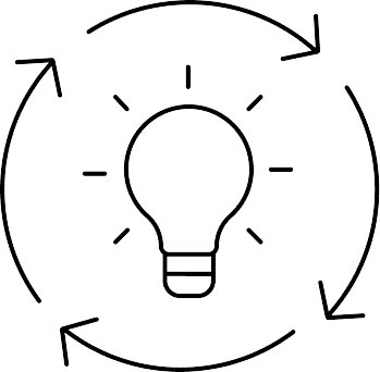 Illustrazione di una lampadina circondata da frecce circolari, che suggerisce il concetto di innovazione o miglioramento continuo.