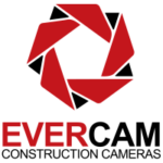 Red geometric design resembling a circular arrow pattern above the word "EVER" in bold letters.