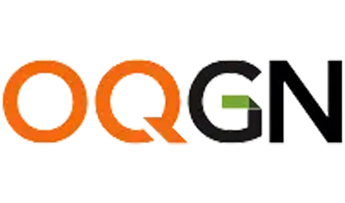 The image showcases a logo featuring the letters "OQGN" in a stylized font, colored in vibrant orange and black, reflecting its connection to innovative data services.