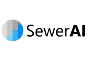 Logo of SewerAI with a circular graphic, featuring shades of grey and blue, followed by the text "SewerAI".