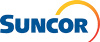 Suncor Energy logo featuring blue text with an orange semi-circle design.