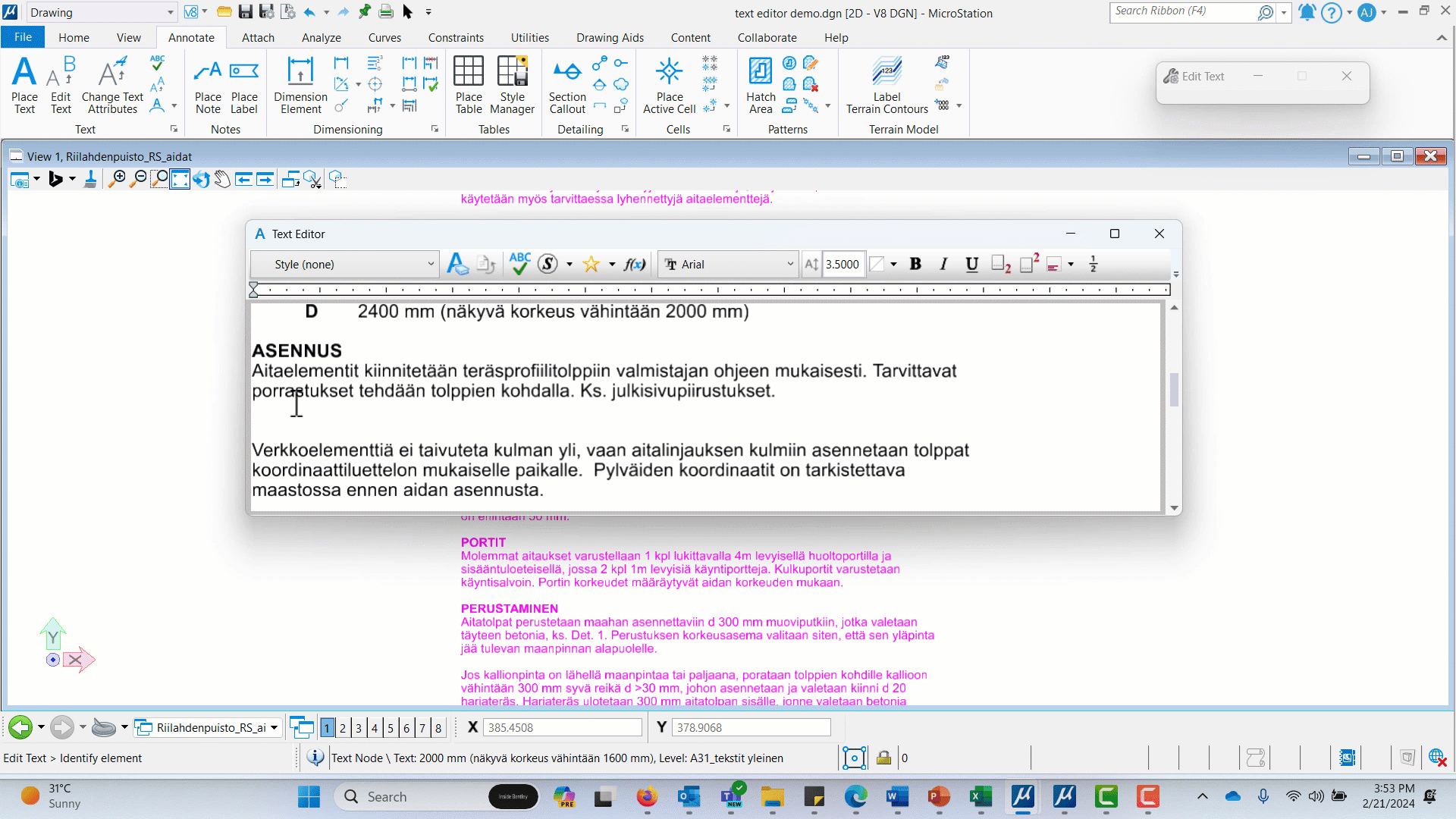 A screen capture of a text editor viewer open on a computer screen with menus and toolbars visible. Various icons, improvements for MicroStation users.