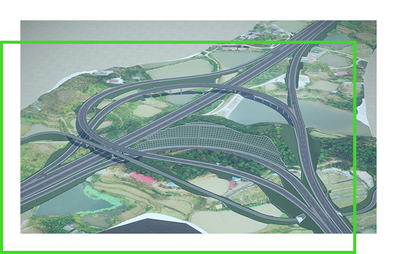 道路と幹線道路ネットワークプロジェクトプランのコンピュータ生成レンダリング