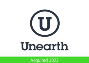 Logo of Unearth with a stylized "U" inside a circle above the word "Unearth." Green banner below reads "Acquired 2023.